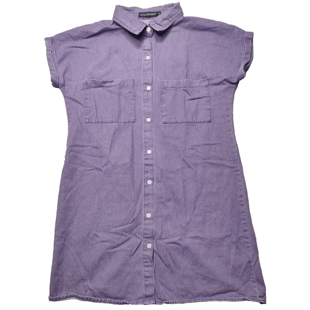 ZILCREMO Women Small Purple‎ Denim Shirt Dress